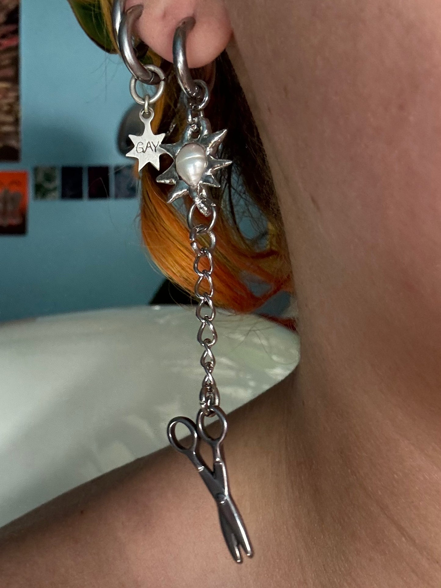 soldered pearl and scissor | soldered Earring