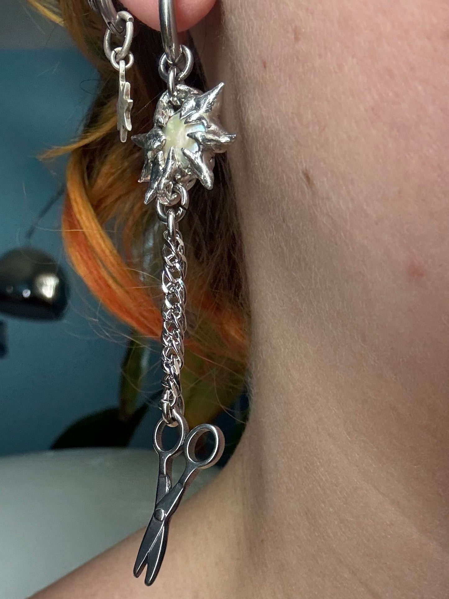 soldered pearl and scissor | soldered Earring